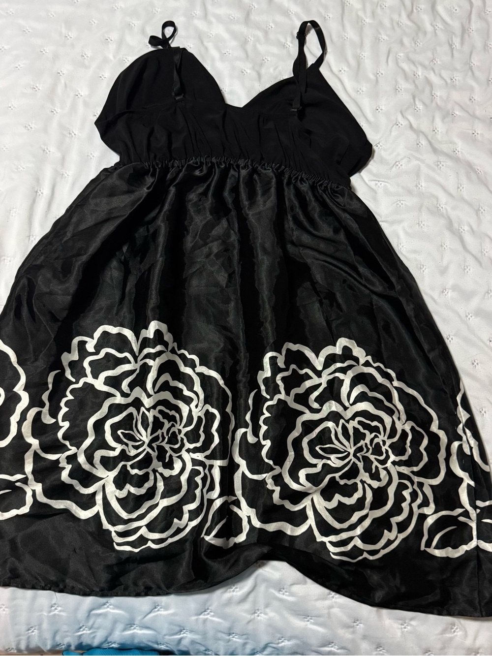 Dots Black Mini Dress with White Floral Border - Picture 3 of 3